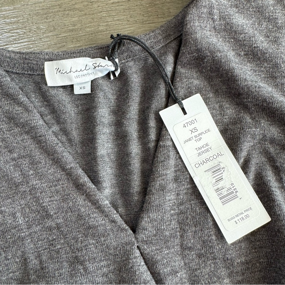 Michael Stars NWT Grey Long Sleeve Twist Wrap Shirt Blouse XS - Picture 7 of 13